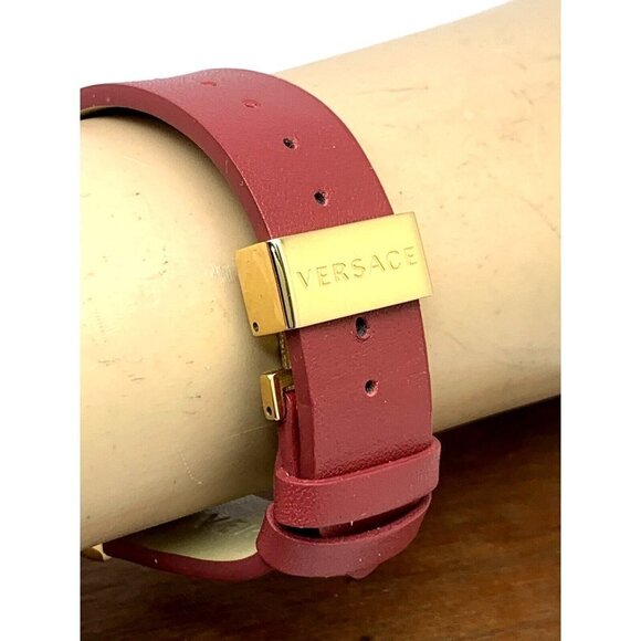 Versace Women\'s Watch VEVH00420 Greca Swiss Quartz Gold Red Leather Strap 38mm